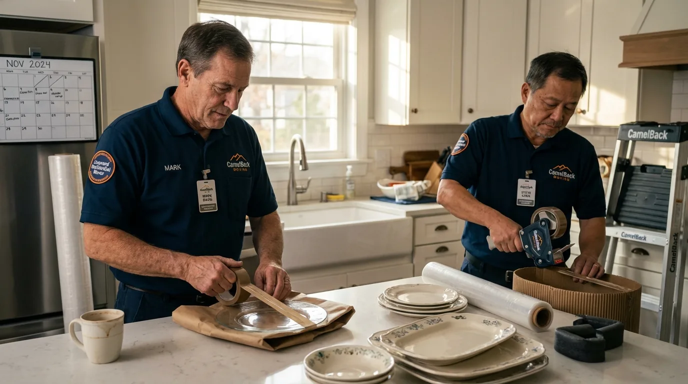 Professional crew packing kitchen dishware in Watkinsville, GA
